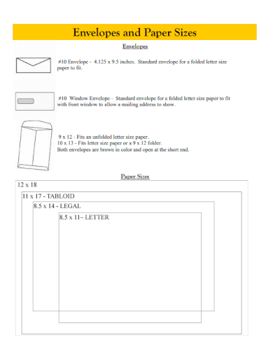 envelopes and paper size