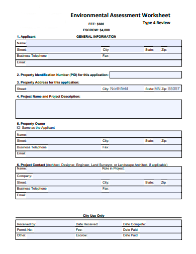 environmental assessment worksheet template