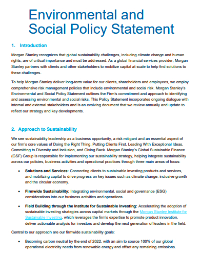 environmental and social policy statement template