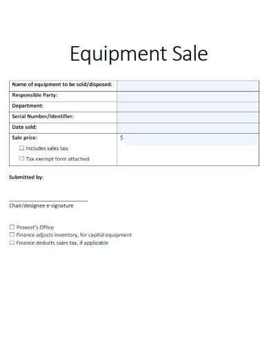 equipment sale