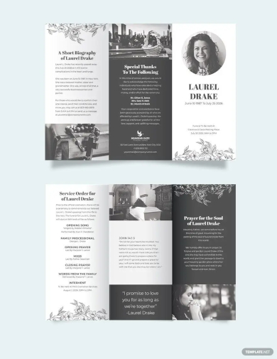 eulogy booklet funeral tri fold brochure template