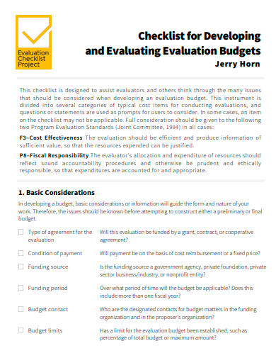 evaluation budget checklist template