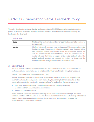 examination verbal feedback policy template
