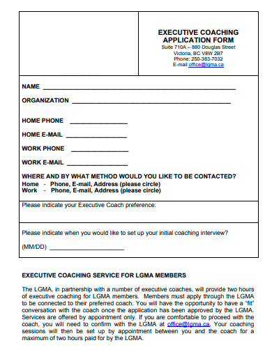 executive coaching application form template