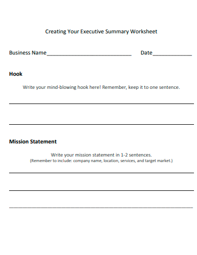 executive summary worksheet template