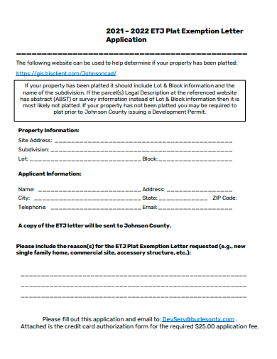exemption letter application template
