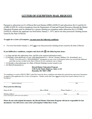 exemption mail request letter template