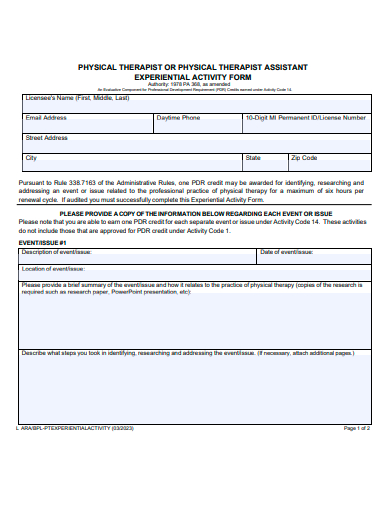 experiential activity form template