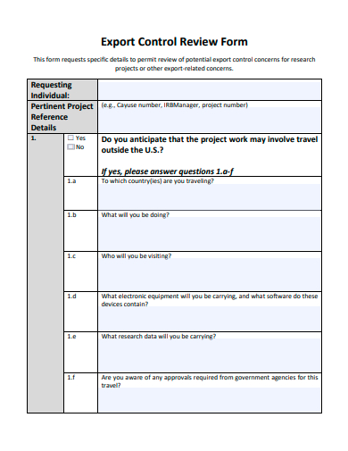 export control review form template