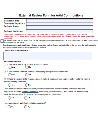 external review form for contributions template