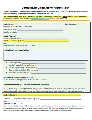 extracurricular clinical activity approval form template