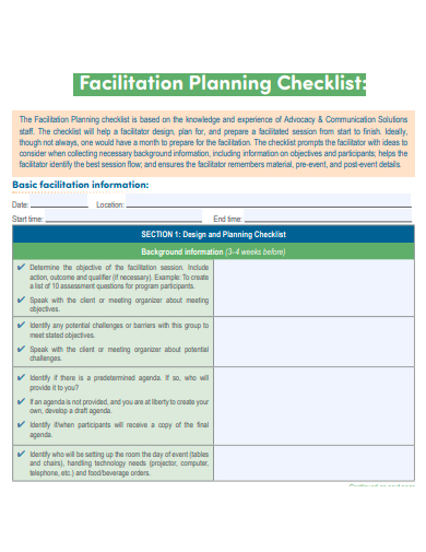 facilitation planning checklist template