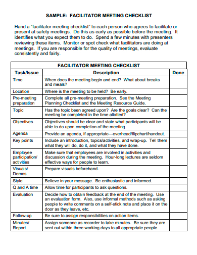 facilitator meeting checklist template