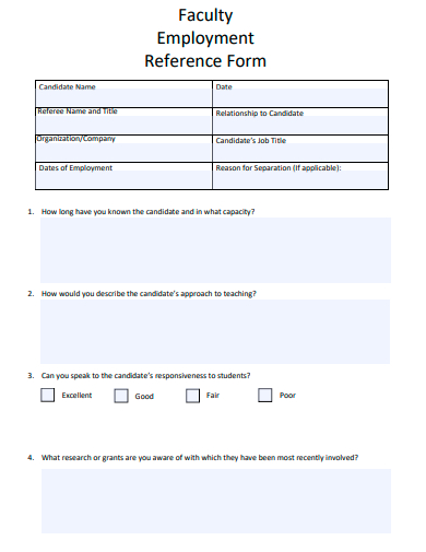 faculty employment reference form template
