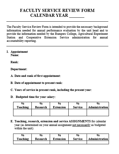 faculty service review form template