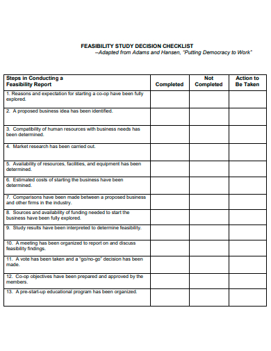 feasibility study decision checklist template