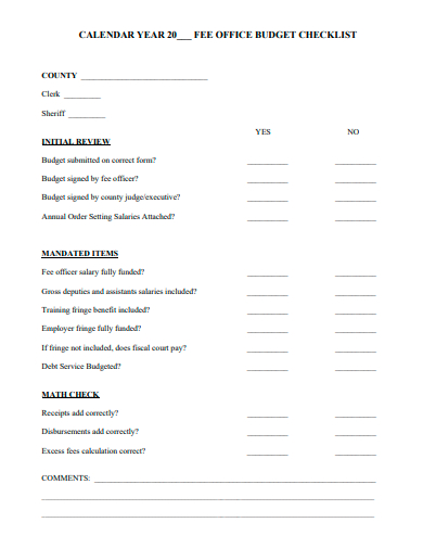 fee office budget checklist template