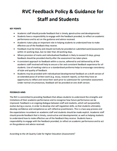 feedback policy and guidance for staff and students template