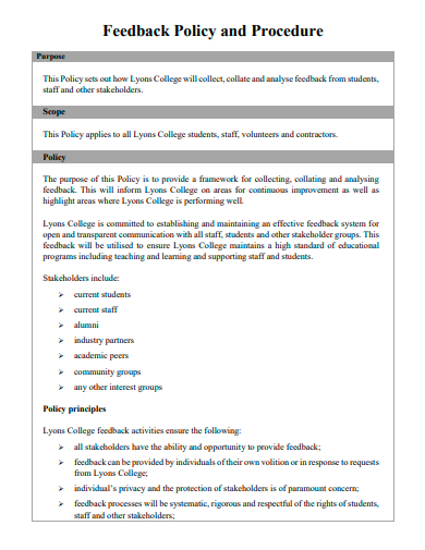 feedback policy and procedure template