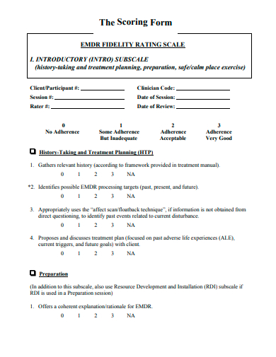 fidelity rating scale scoring form template