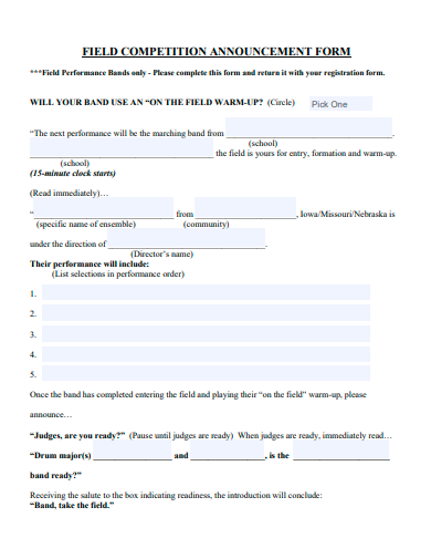 field competition announcement form template