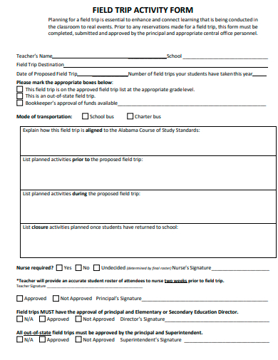 field trip activity form template