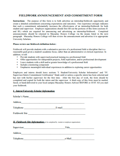fieldwork announcement and commitment form template