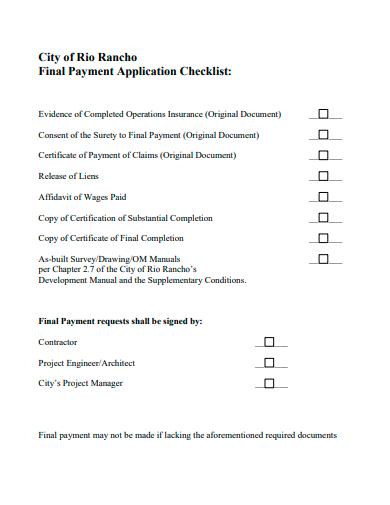final payment application checklist template