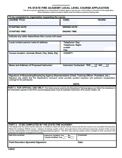 fire academy local level course application template