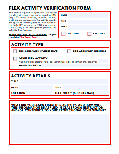 flex activity verification form template