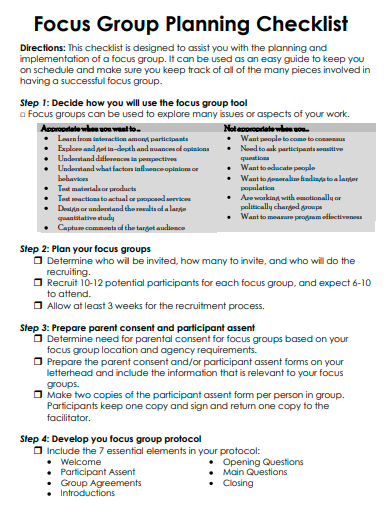 focus group planning checklist template
