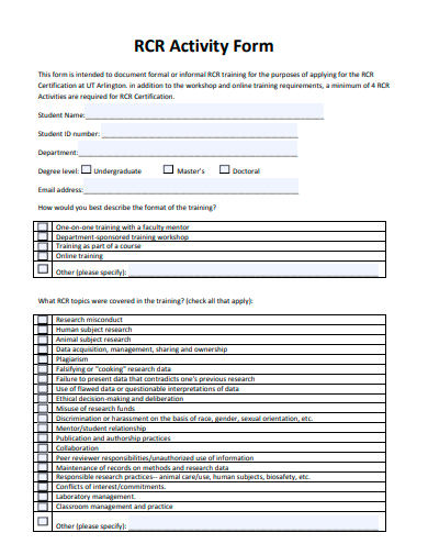 formal activity form template