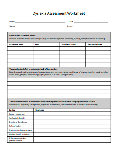 formal assessment worksheet template