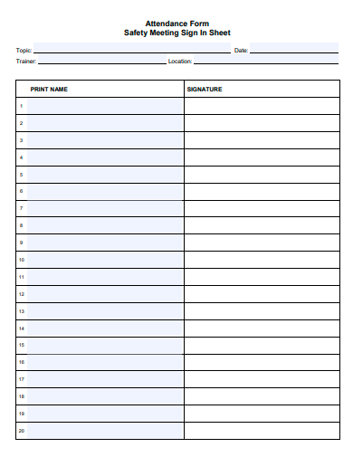 formal attendance form template
