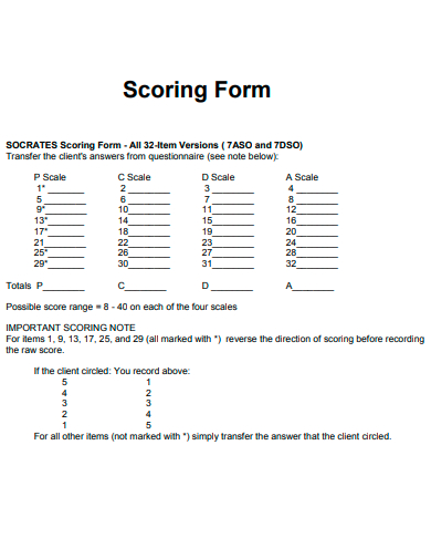 formal scoring form template