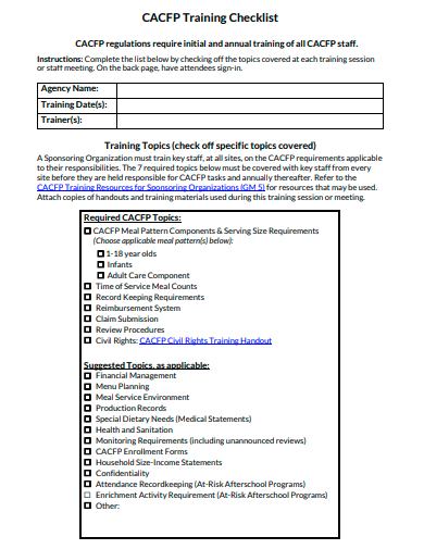 formal training checklist template