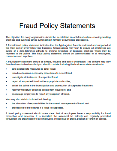 fraud policy statement template