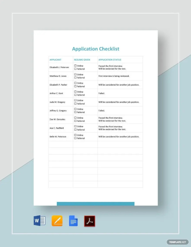 free application checklist template