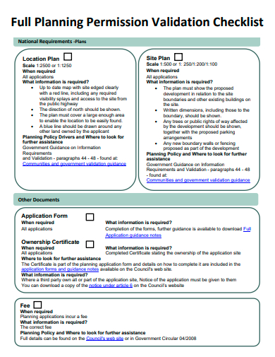 full planning permission validation checklist template