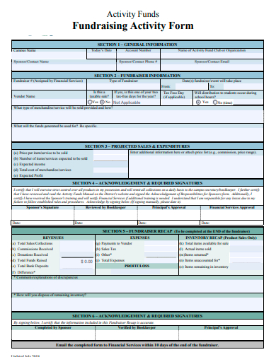 fundraising activity form template