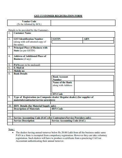 gst customer registration form template