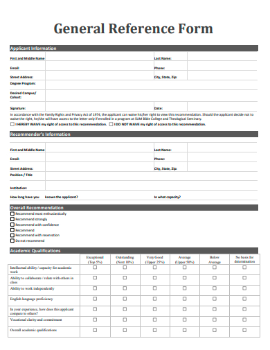general reference form template