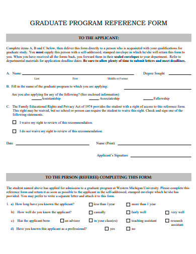 graduate program reference form template