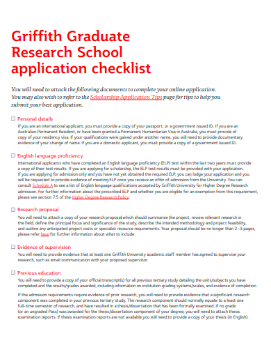 graduate research school application checklist template