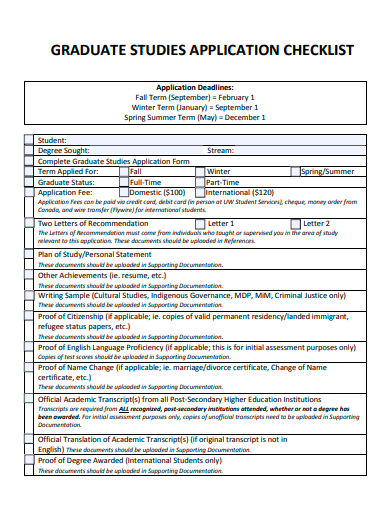 graduate studies application checklist template