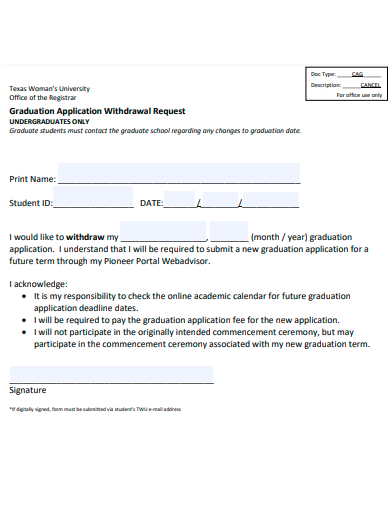 graduation application withdrawal request template