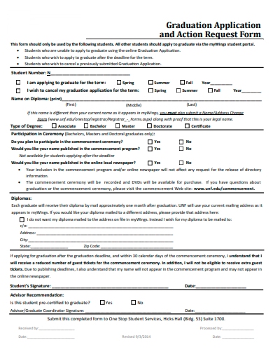 graduation application and action request form template