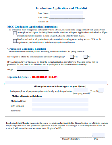 graduation application and checklist template
