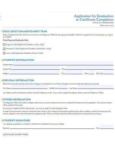 graduation or certificate completion application template