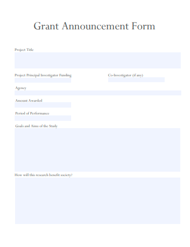 grant announcement form template